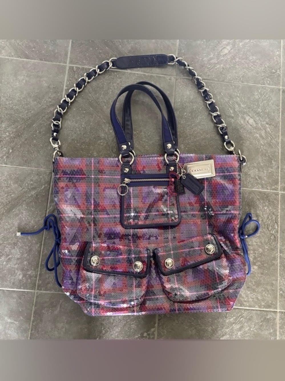 COACH Poppy Large Limited Edition Tartan Glam Sequin Spotlight Tote Bag 15890